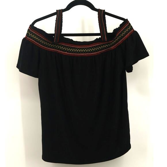 White House Black Market Women's of the Shoulder Embroidered Top Size M Black - Picture 1 of 5
